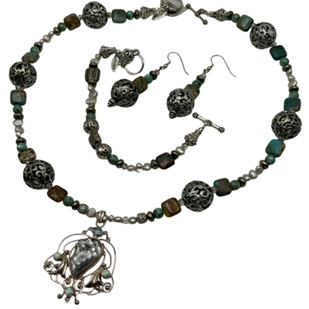 Handmade Jewelry Set ~ Druzy, Blue Topaz, Opals,  African Turquoise & Pyrite